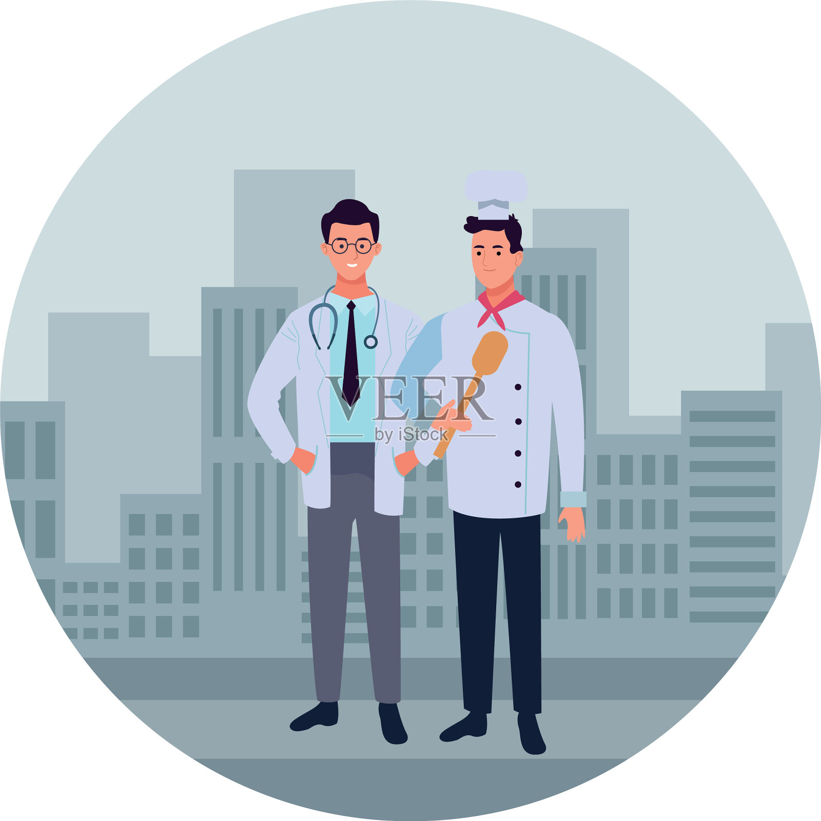 专业人士将微笑的卡通人物组合在一起插画图片素材