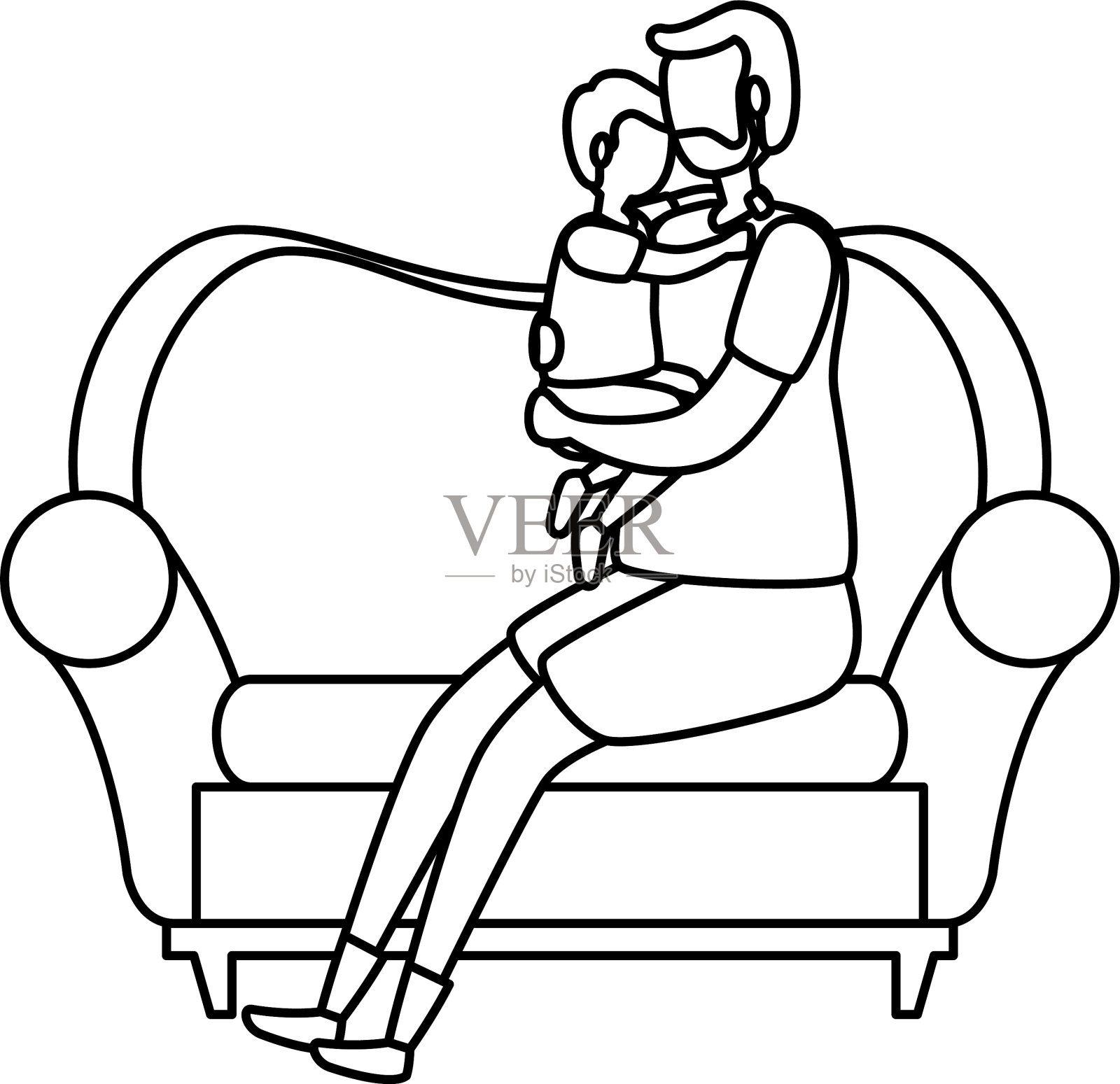 可爱的爷爷和孙子坐在沙发上设计元素图片