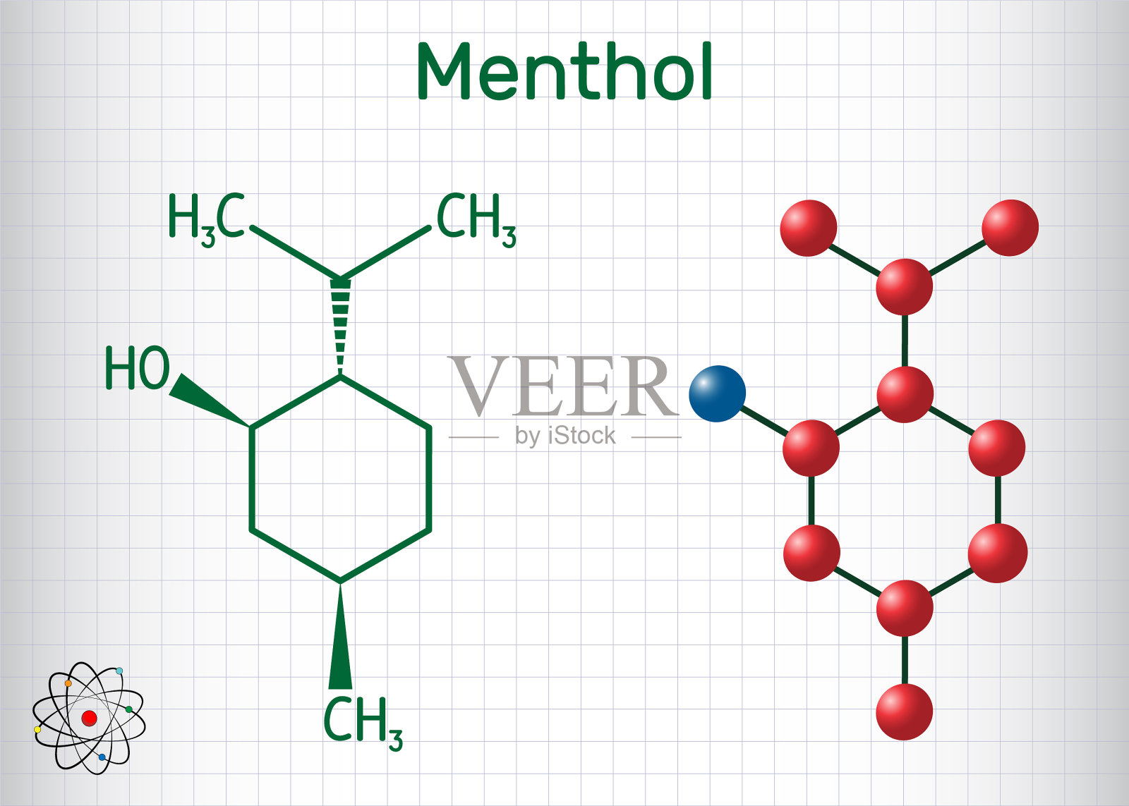 薄荷醇分子存在于薄荷中插画图片素材