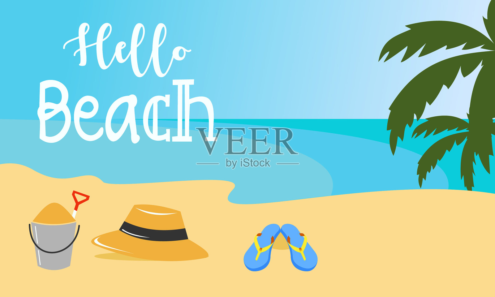 你好海滩你好夏天的概念插画图片素材