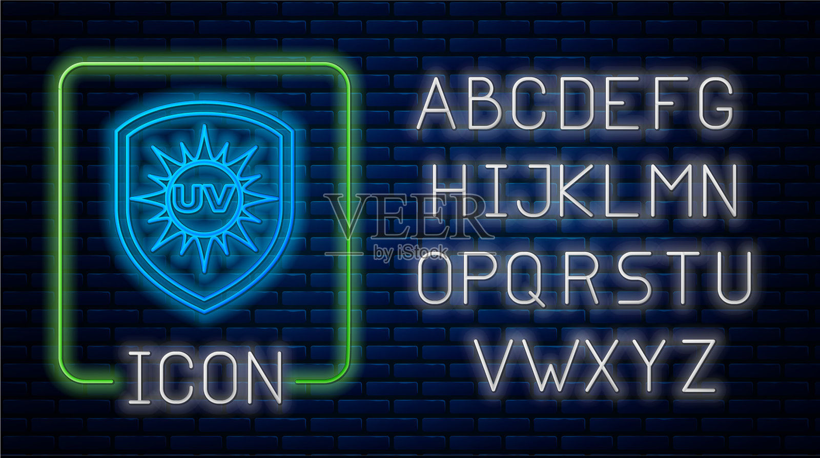 发光的霓虹灯防紫外线图标隔离在砖插画图片素材