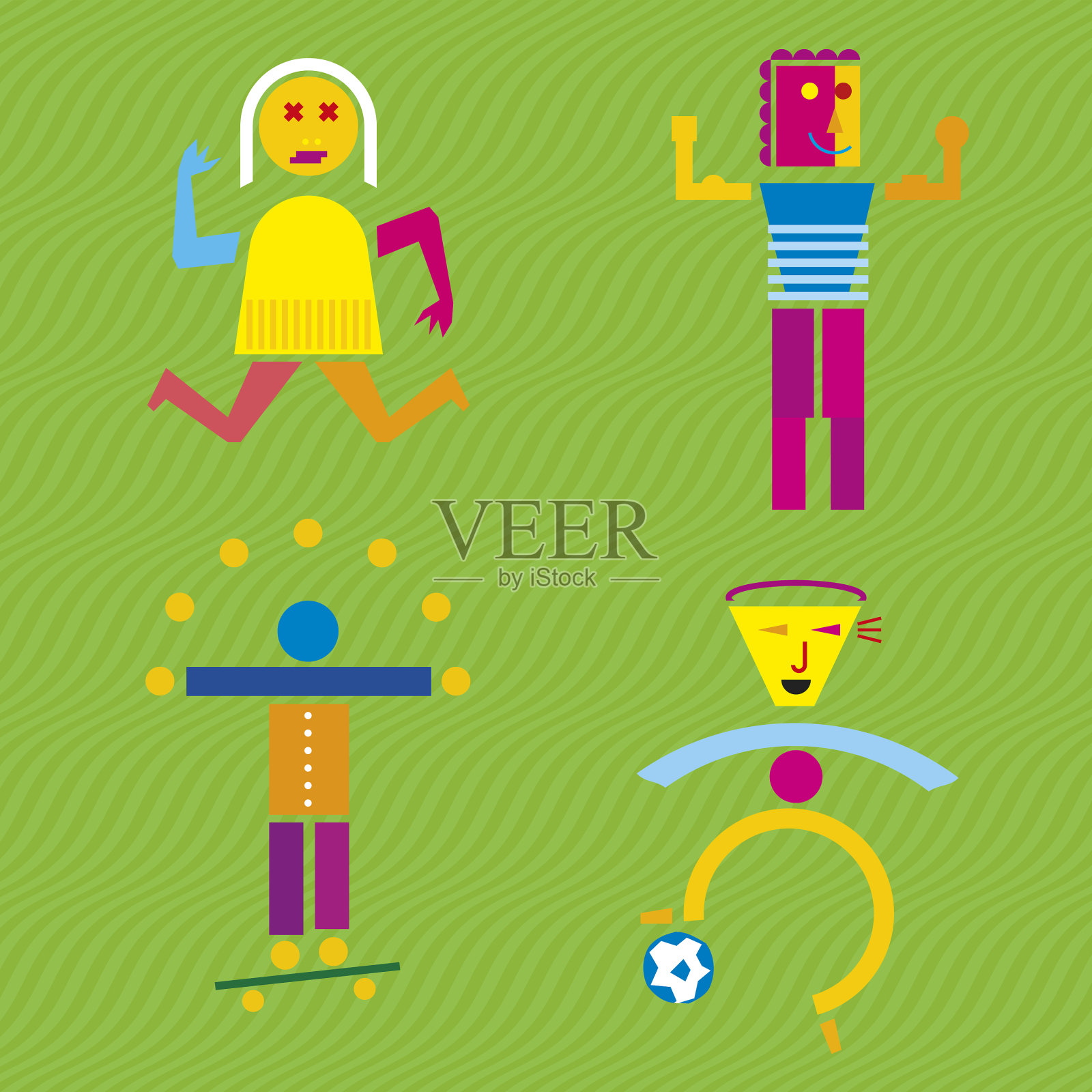 马戏人物集三三个几何插画图片素材