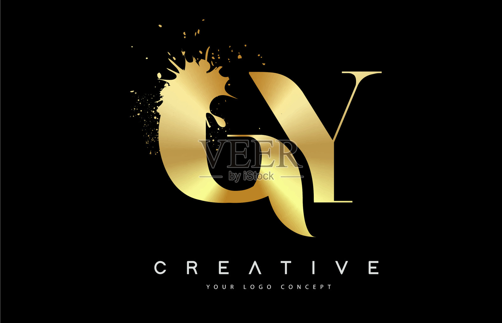 Gy的字母标志与黄金熔化金属飞溅插画图片素材