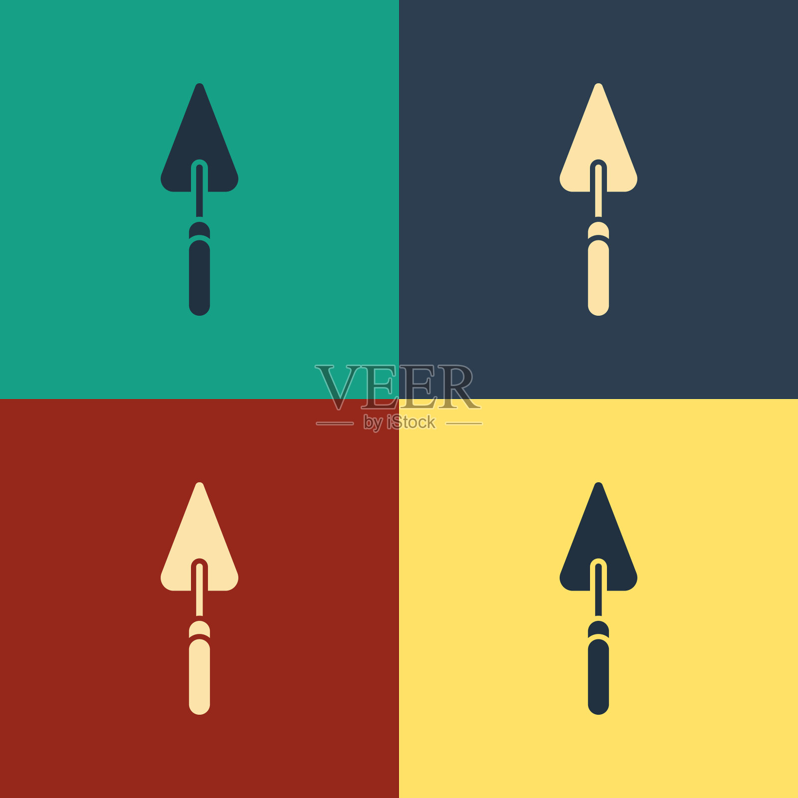 彩色花园泥铲或铁锹图标孤立插画图片素材