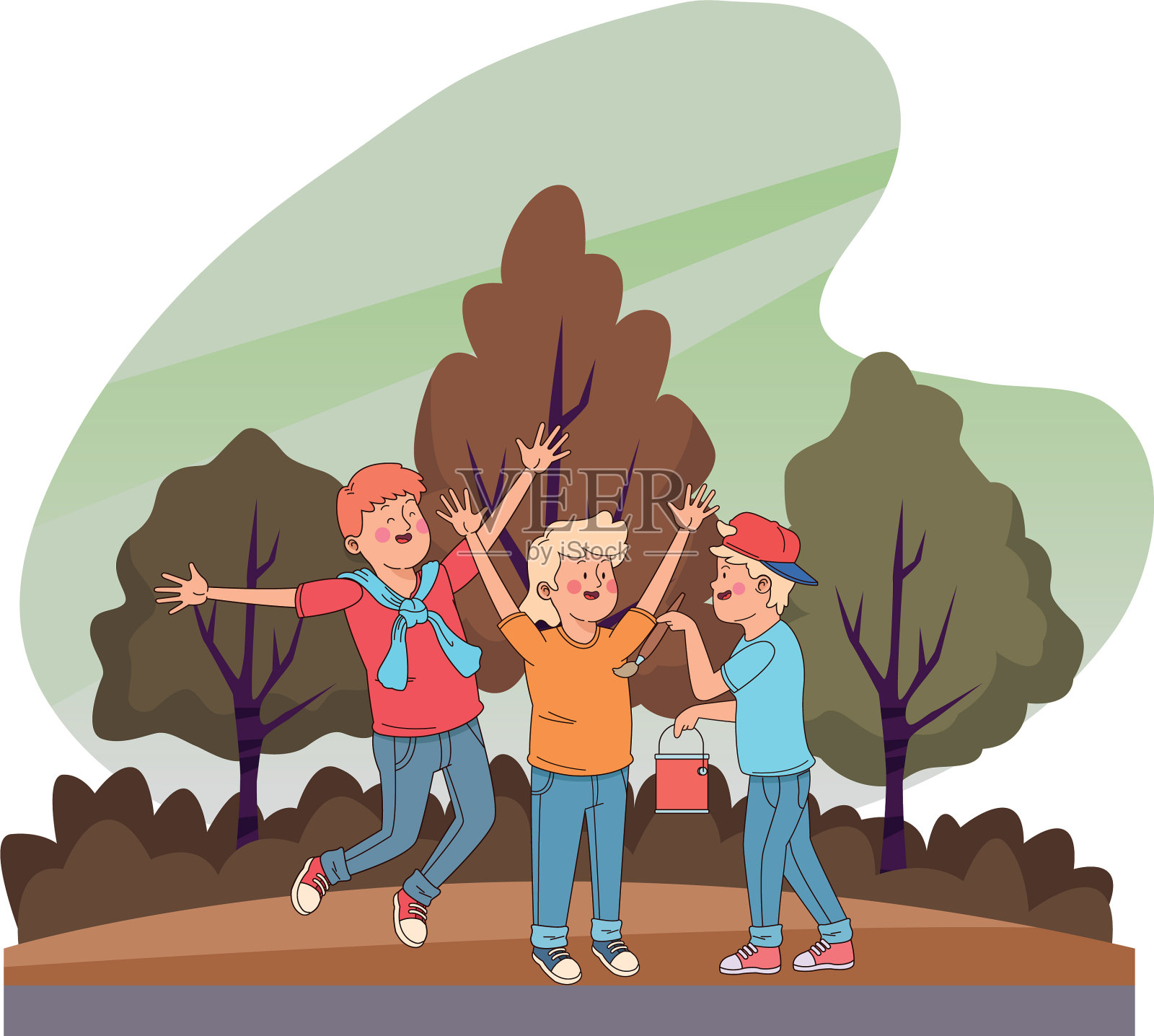 十几岁的朋友们微笑着玩得很开心插画图片素材