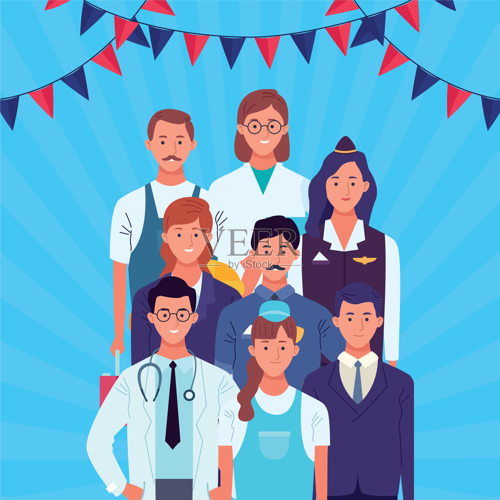 专业工人劳动节卡通插画图片素材