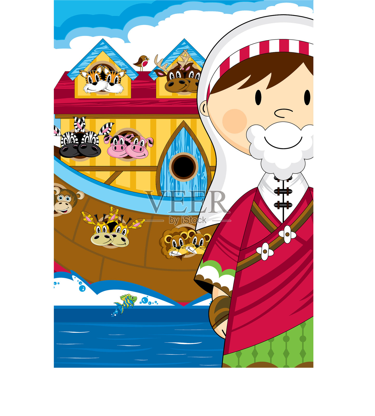 诺亚和方舟，还有动物插画图片素材