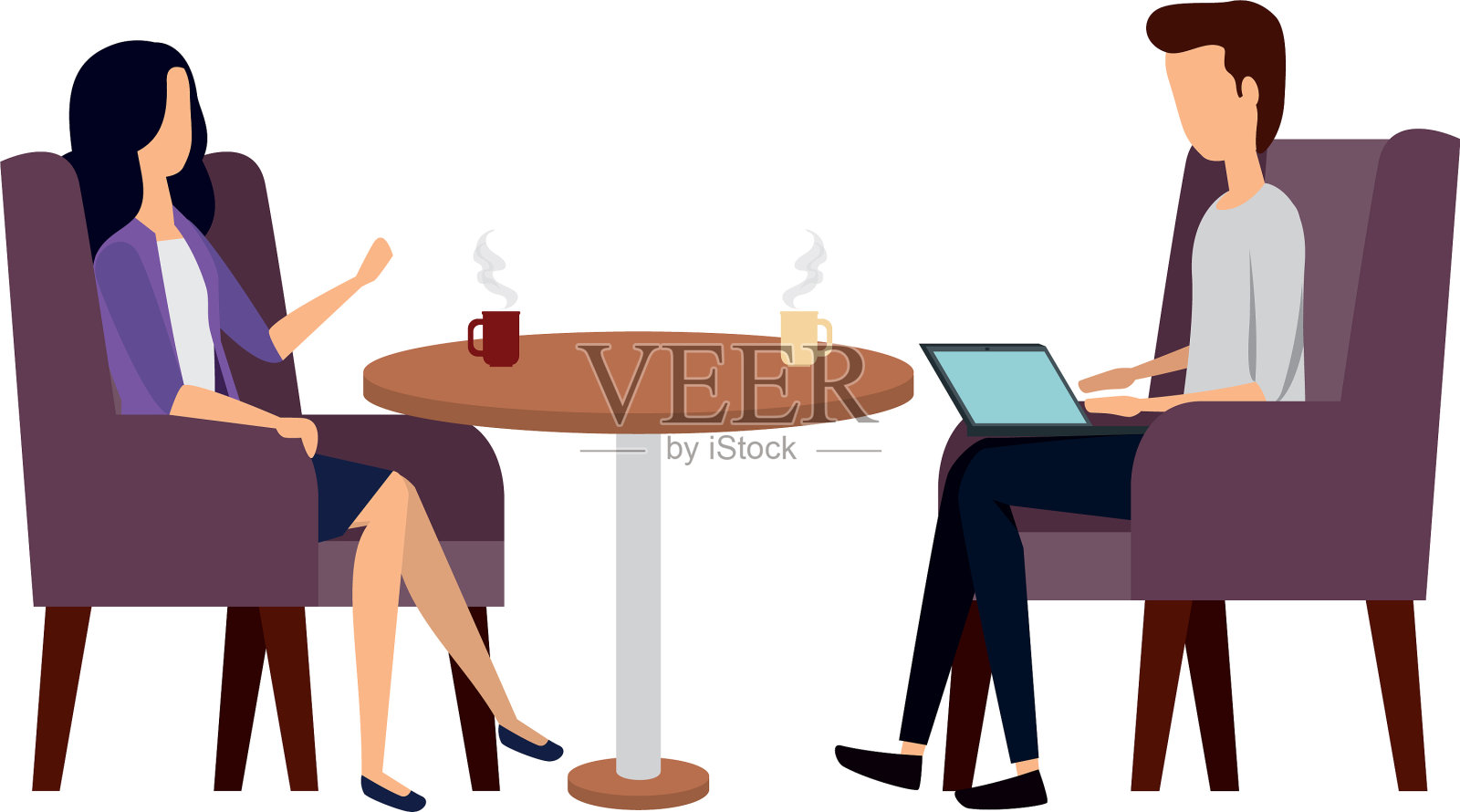 优雅的商务夫妇工作与笔记本电脑设计元素图片