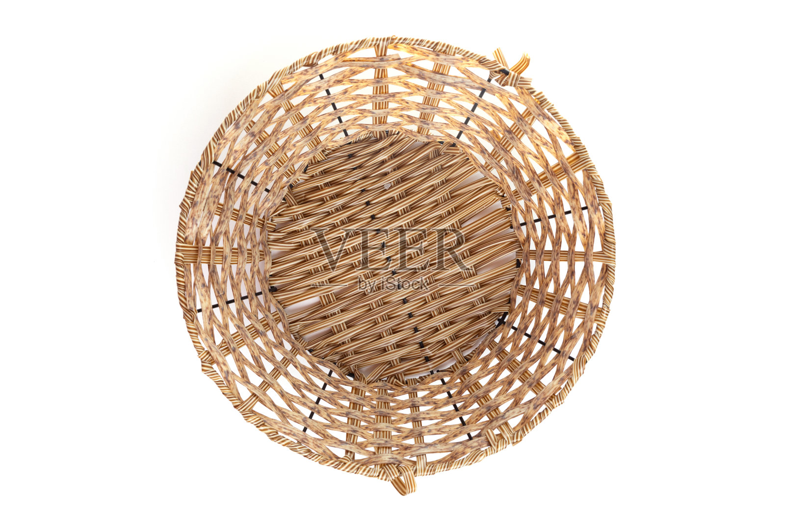 圆棕色针织柳条篮顶视图照片摄影图片