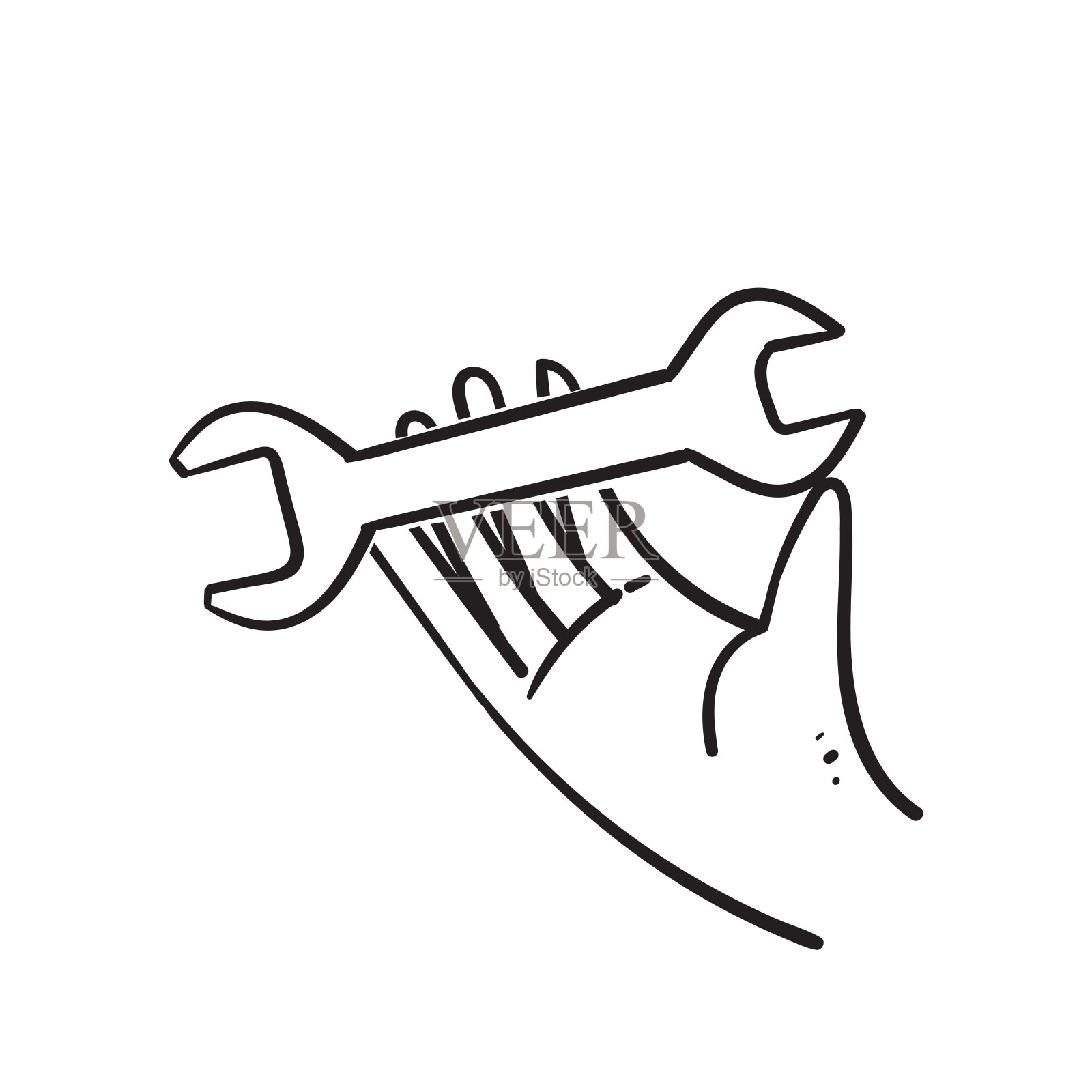 手绘涂鸦手握扳手插图矢量插画图片素材