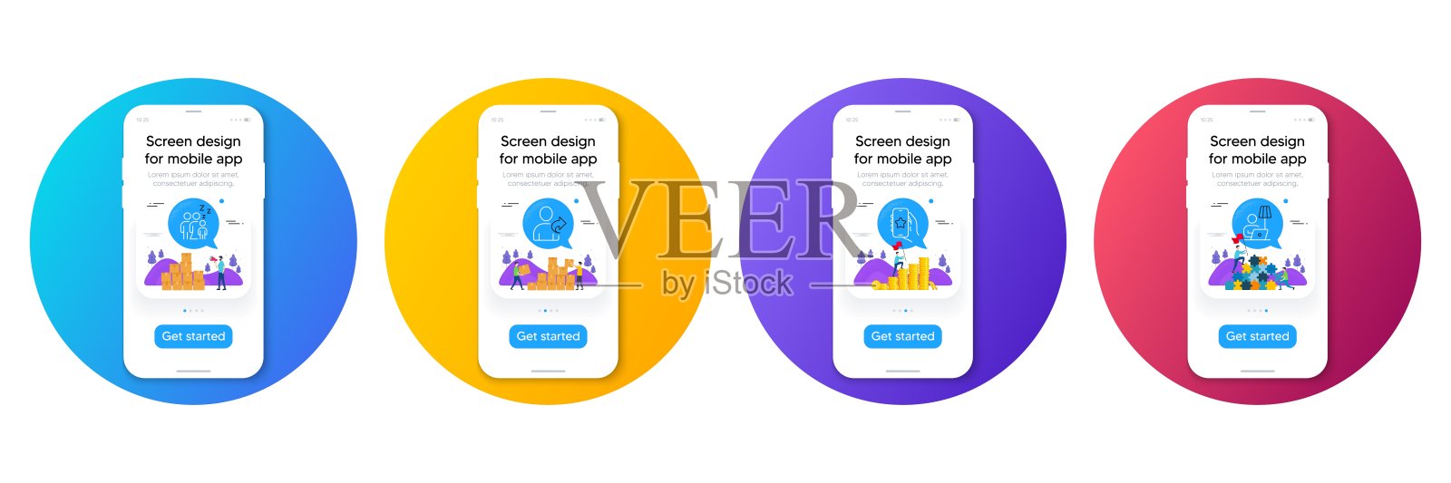 推荐朋友，睡眠和喜爱的应用程序行图标的最小集合。web开发。向量插画图片素材