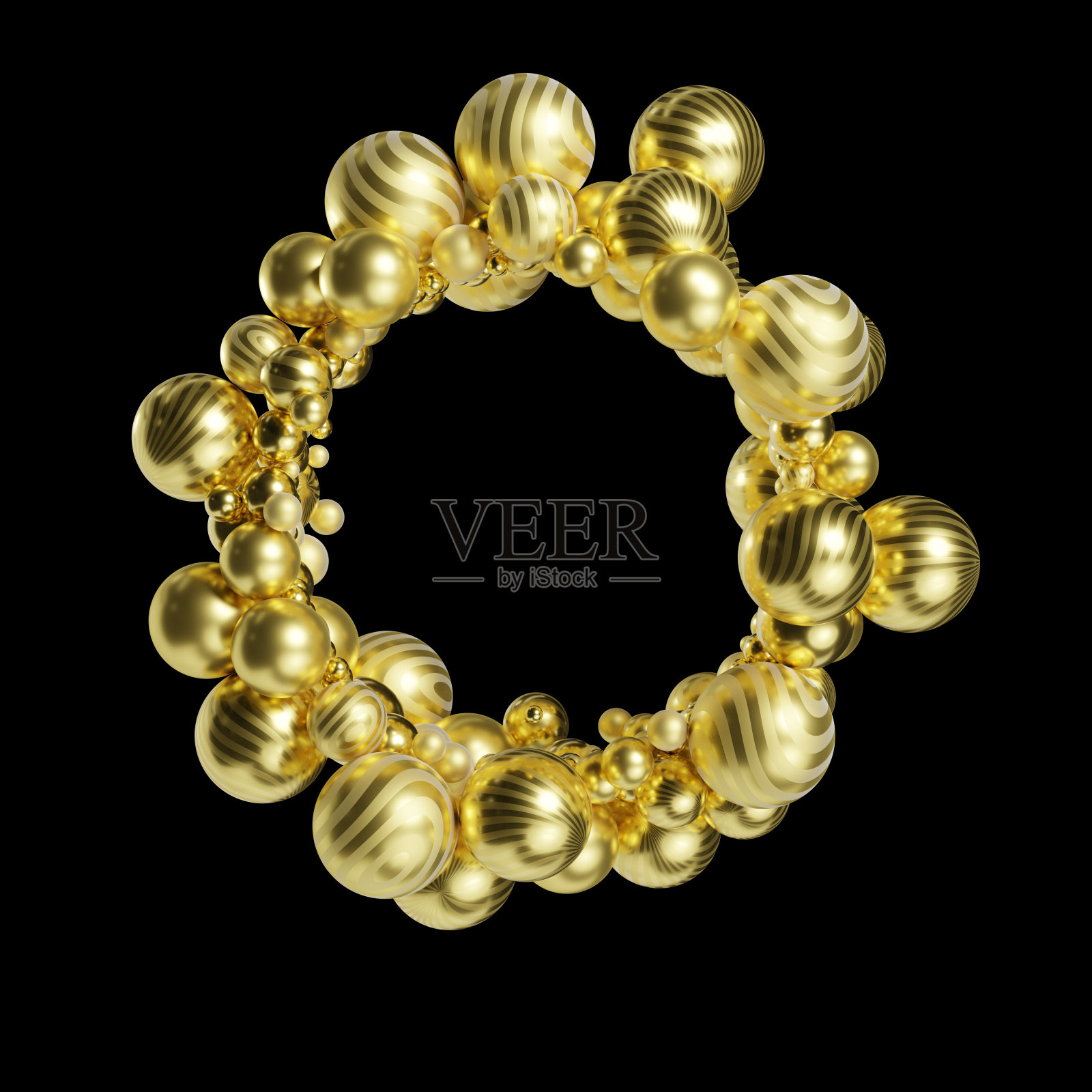 圆形框架边界由金色的球孤立在黑色照片摄影图片