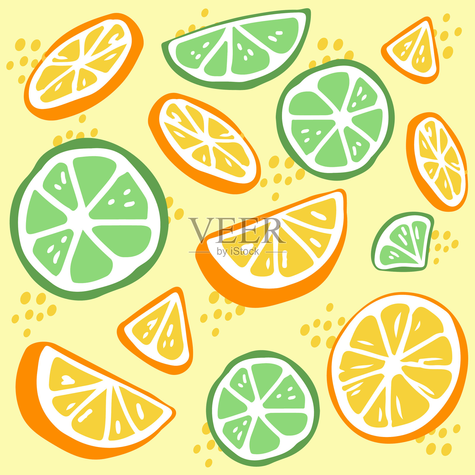 无缝图案绿色石灰和黄色插画图片素材