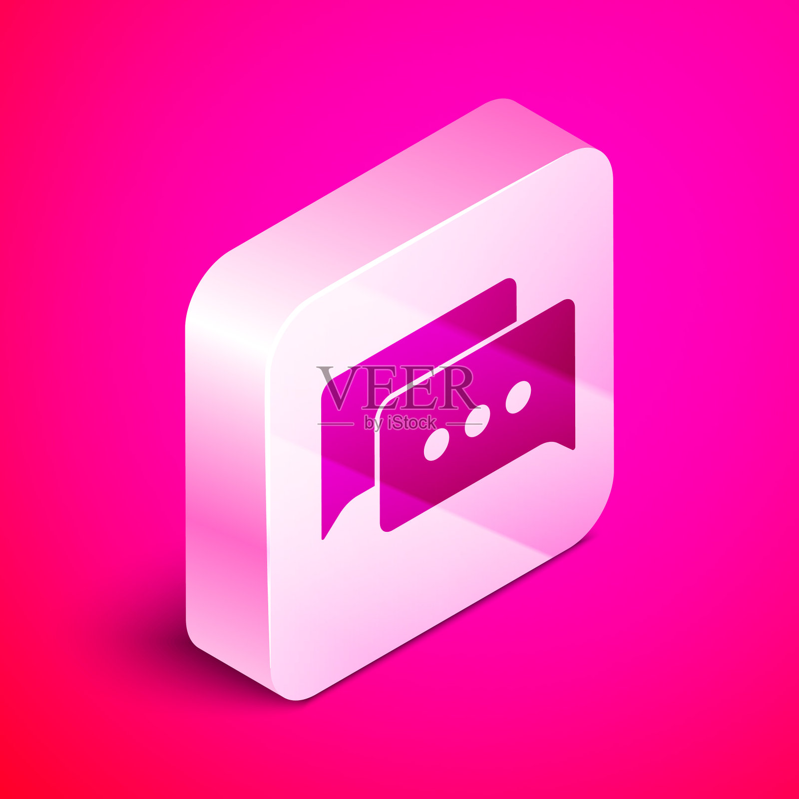 等距语音泡泡聊天图标孤立的粉红色插画图片素材