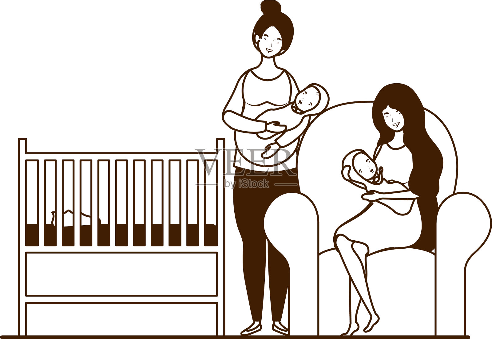 被隔离的母亲与婴儿的设计插画图片素材