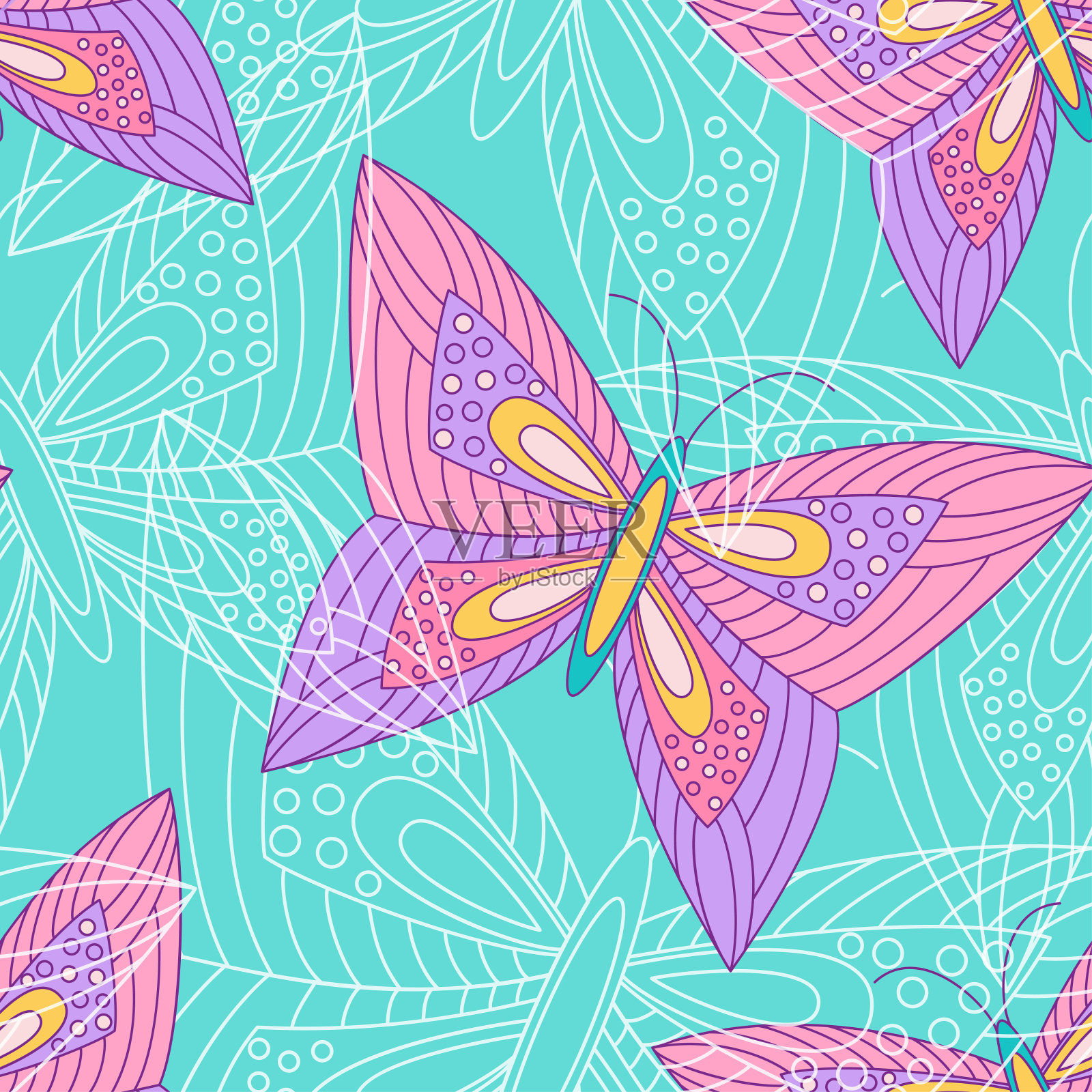 漂亮的无缝模式。美丽的蝴蝶矢量背景。插画图片素材