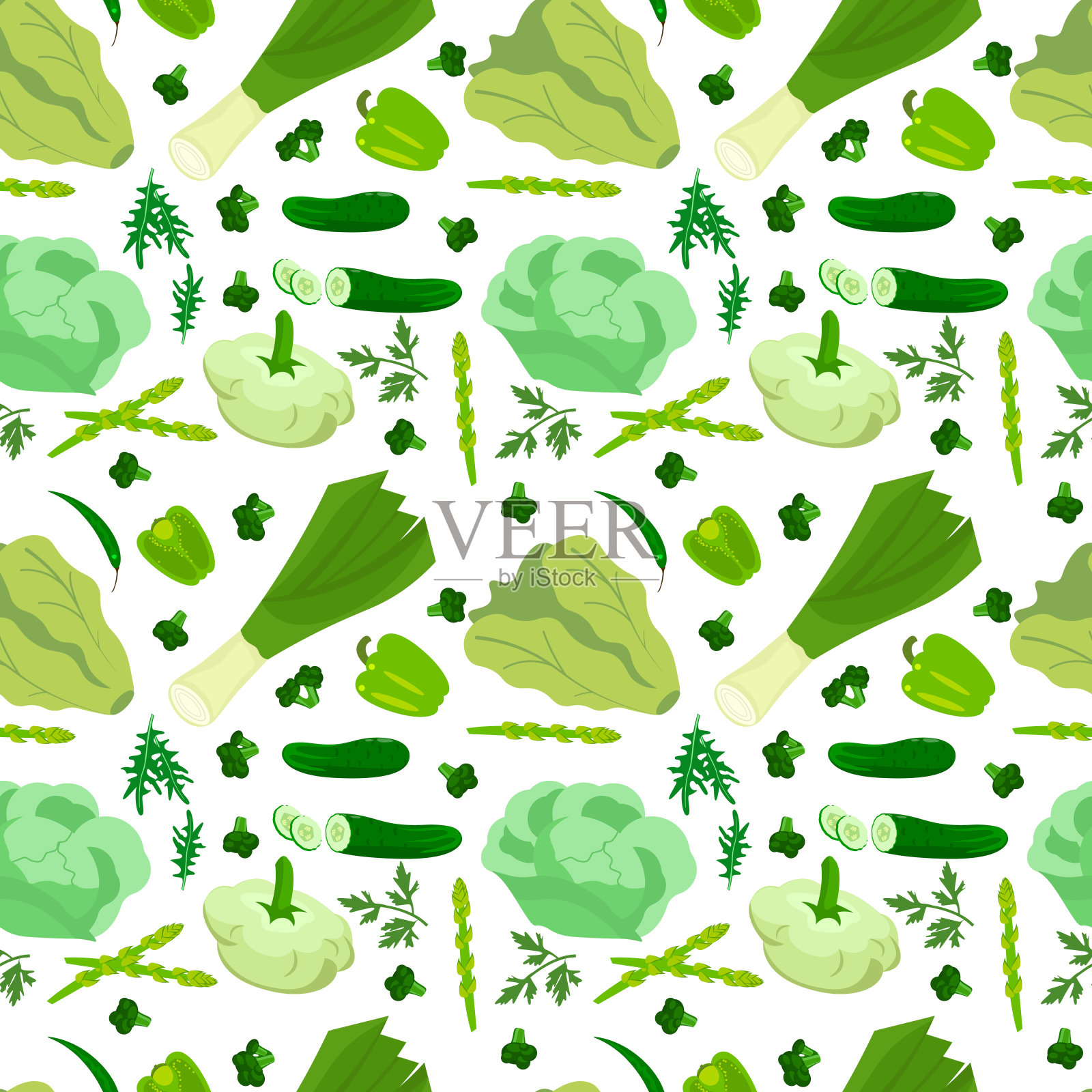 食物背景与绿色蔬菜无缝图案插画图片素材