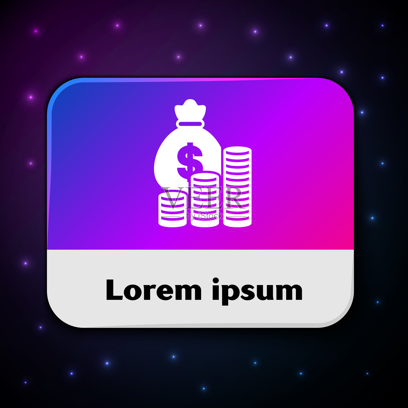 白色钱袋和硬币图标孤立在黑色插画图片素材