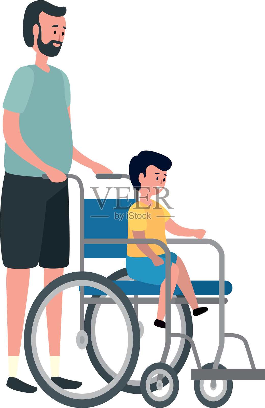 可爱的爷爷和坐轮椅的孙子设计元素图片