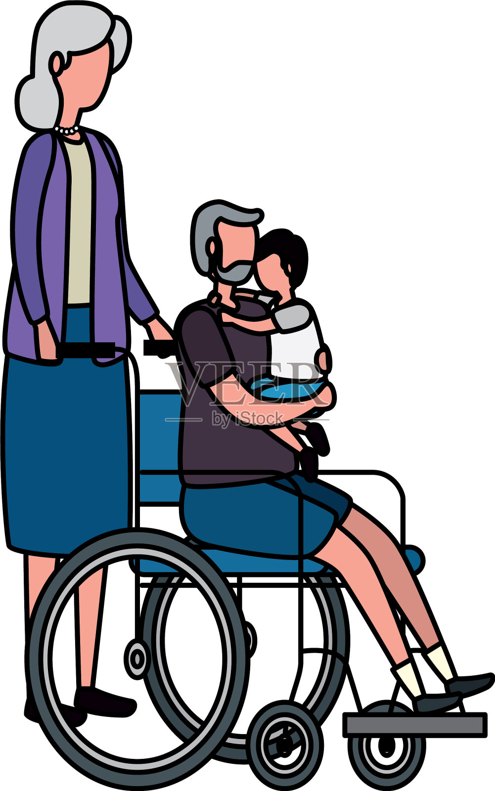 可爱的祖父母夫妇和孙子在设计元素图片