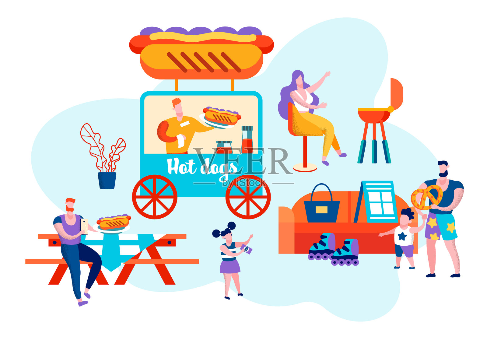 人们在公共场所聚会和吃饭设计元素图片