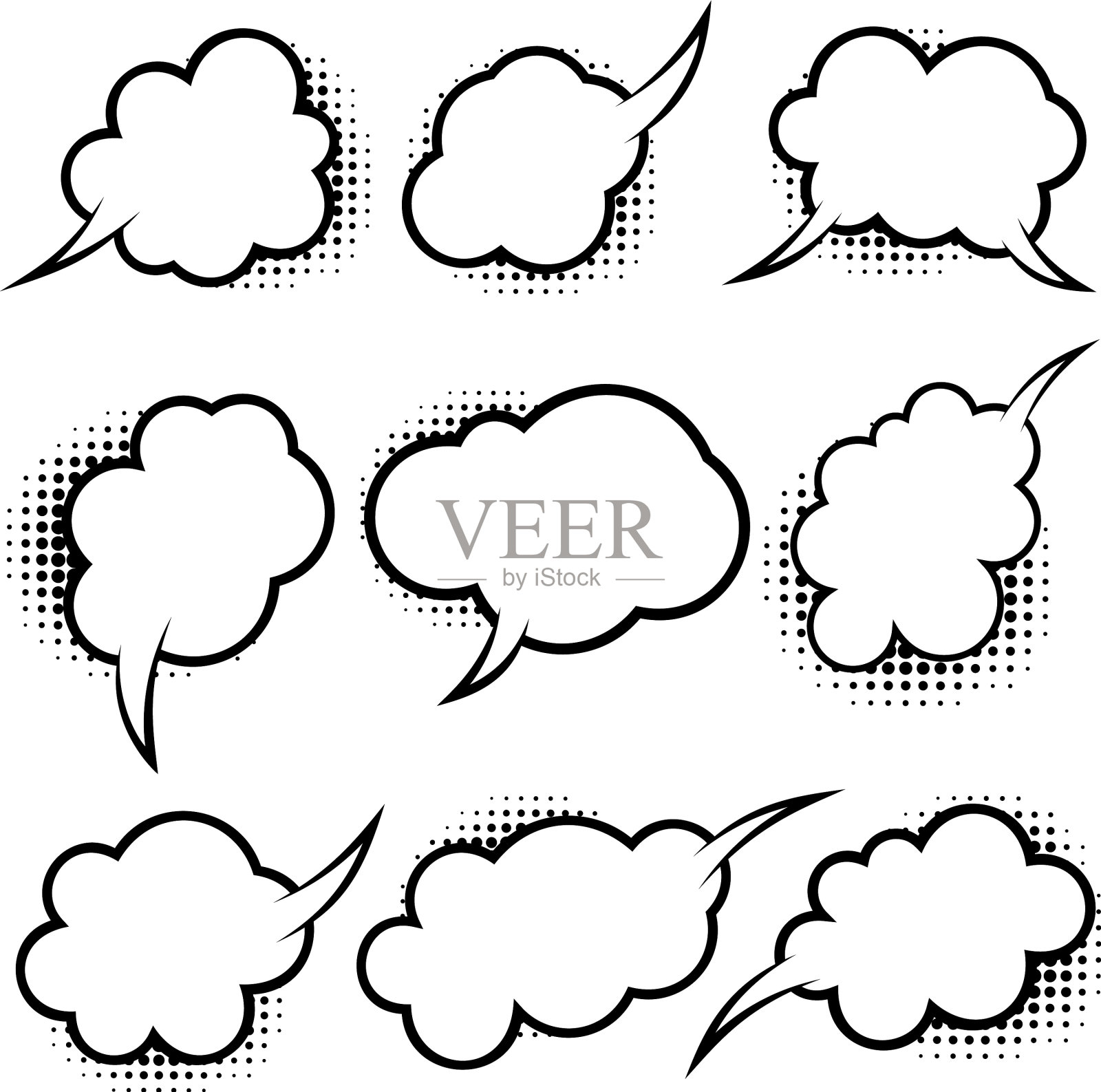 设置空的喜剧风格的演讲气泡图标素材