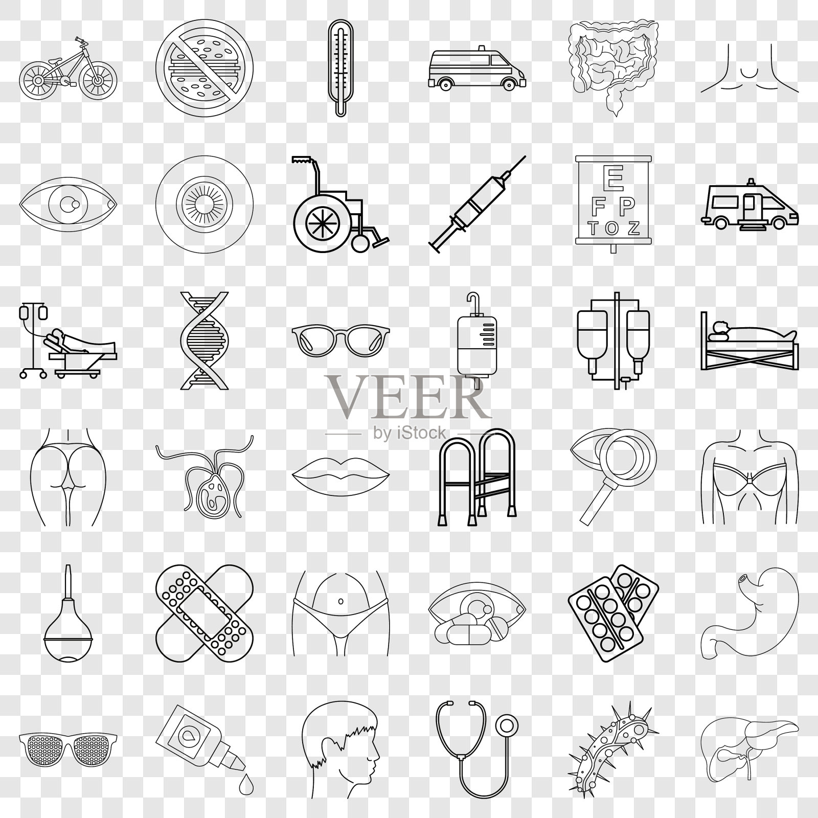 人类健康图标设置轮廓样式图标素材