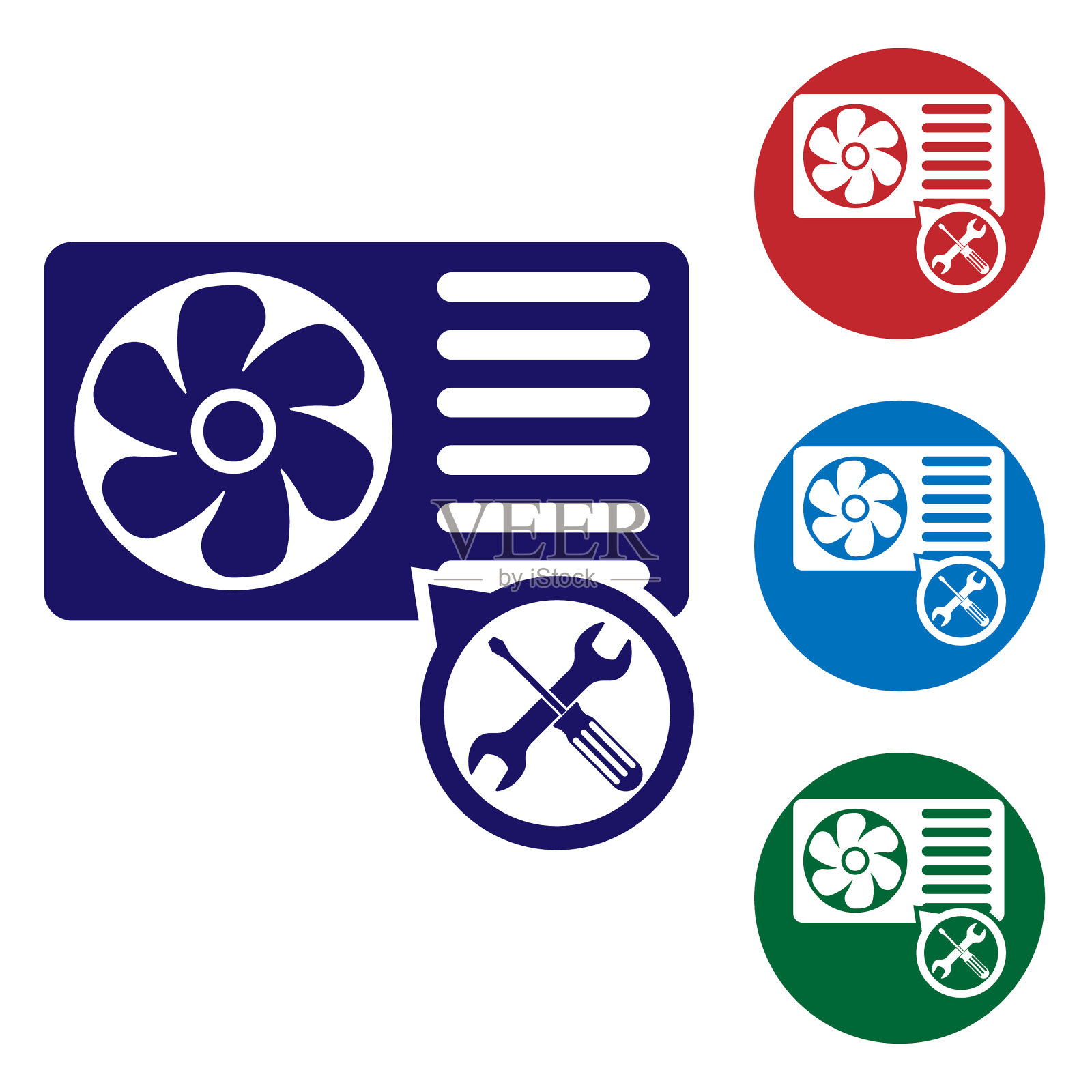 蓝色空调带螺丝刀和扳手插画图片素材