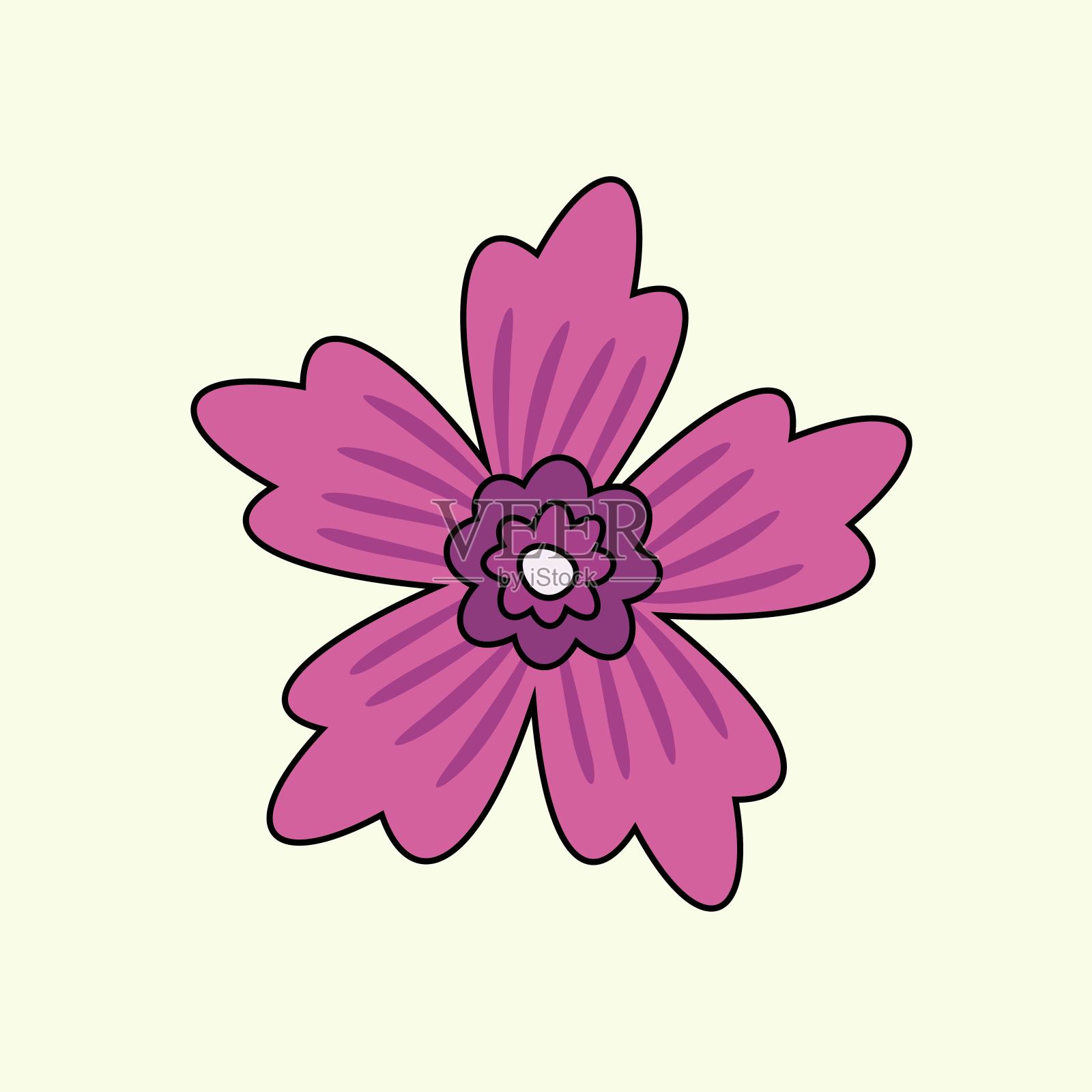 花的颜色图标与轮廓向量设计插画图片素材