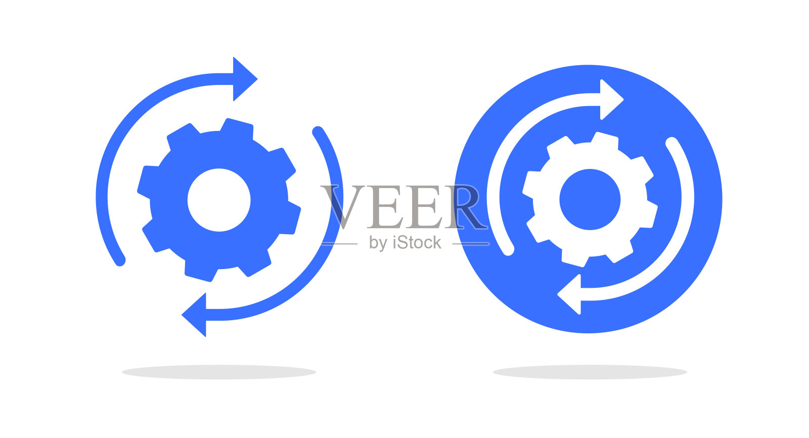 执行图标矢量图形或执行集成过程旋转，自定义循环齿轮象形图形符号的平面插图，执行装配技术元素或孤立的齿轮操作图标素材