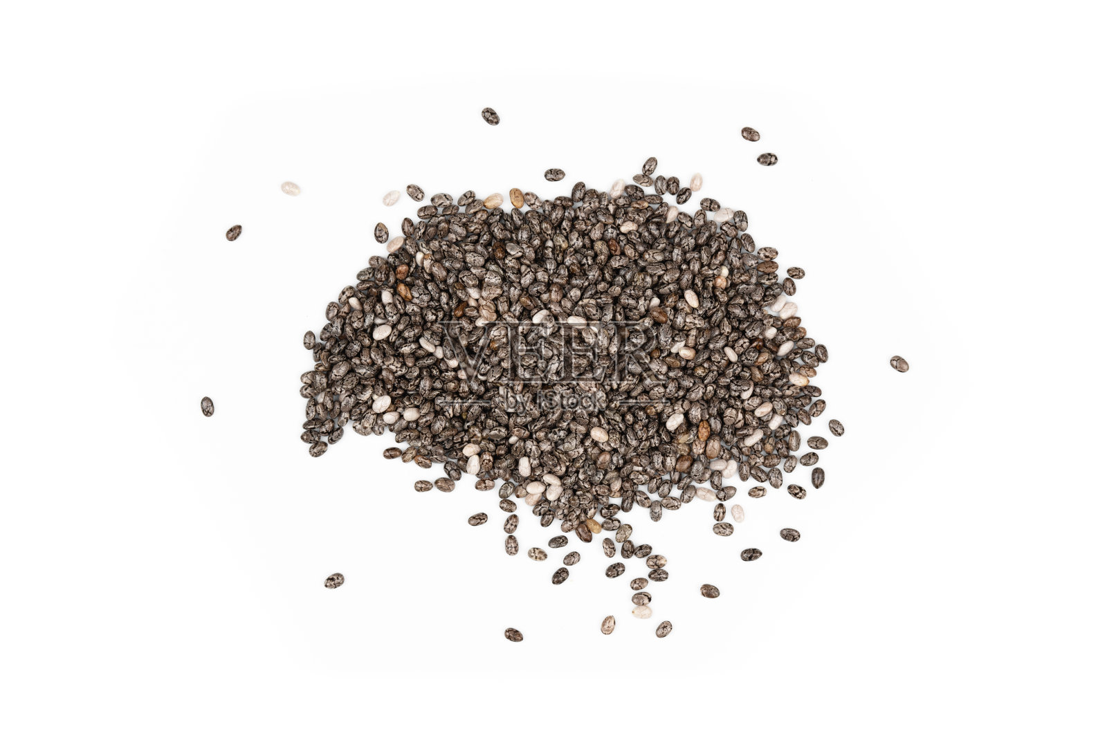 奇亚种子，鼠尾草孤立在白色背景宏观，俯视图照片摄影图片