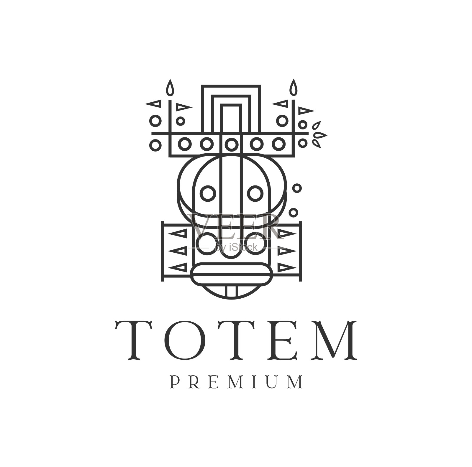 复古的夏威夷部落愤怒的提基面具设计矢量插图剪影。夏威夷和波利尼西亚文化图腾首领插画图片素材