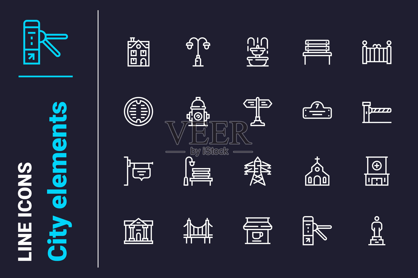 城市元素为城市设计图标集图标素材