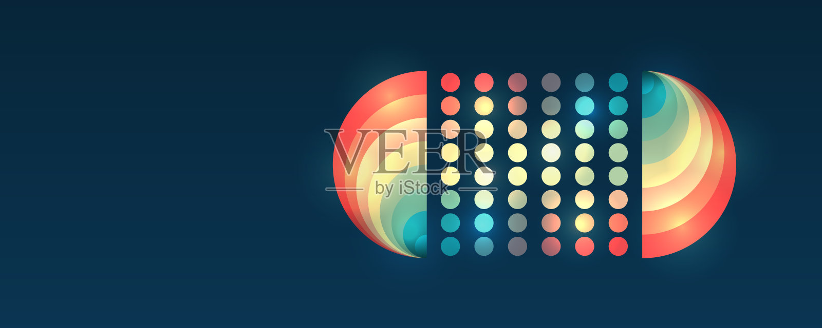 信息以波和粒子的形式流动。大量数据的可视化。信息的抽象转换。处理排序数据碎片。业务分析。插画图片素材