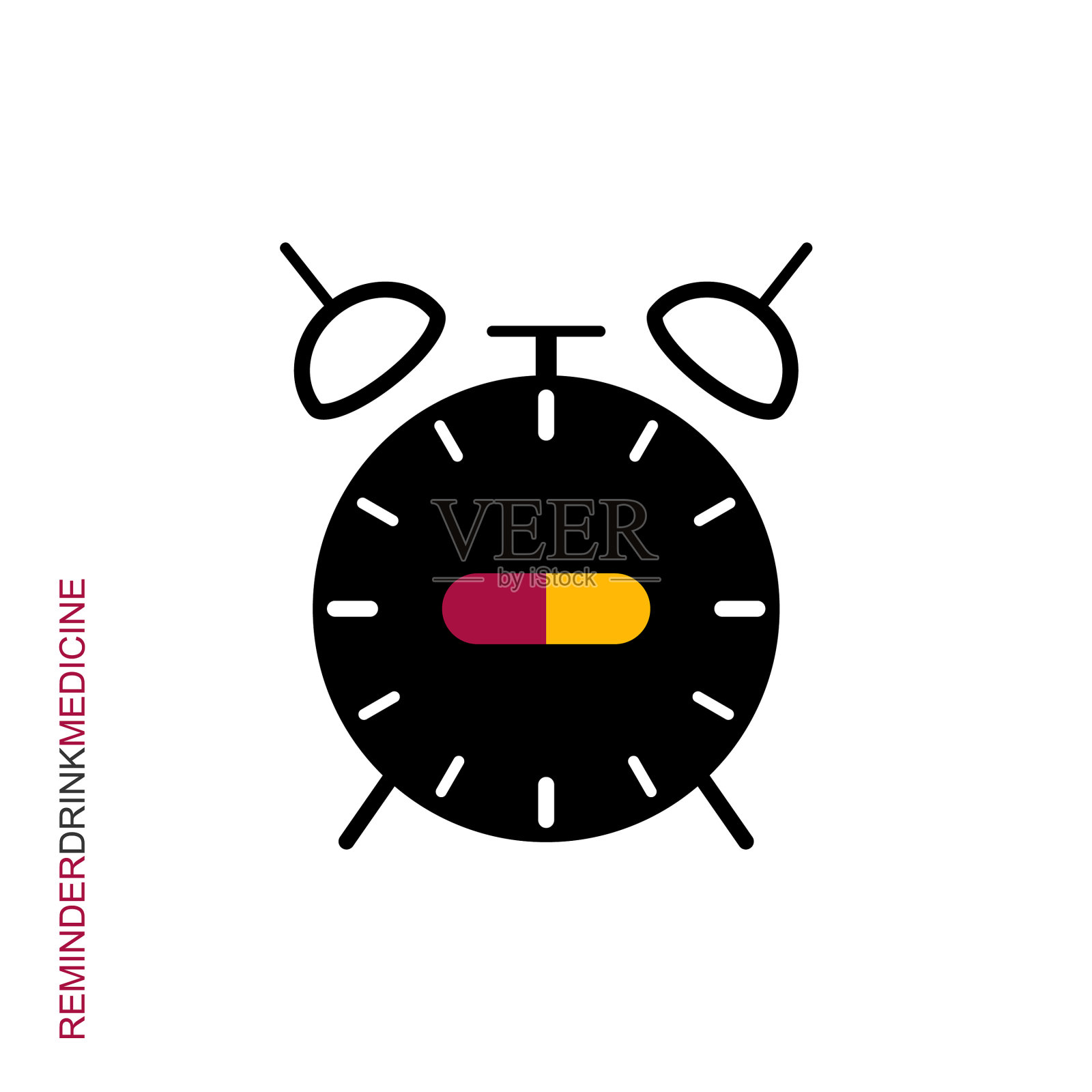 闹钟喝药丸3插画图片素材