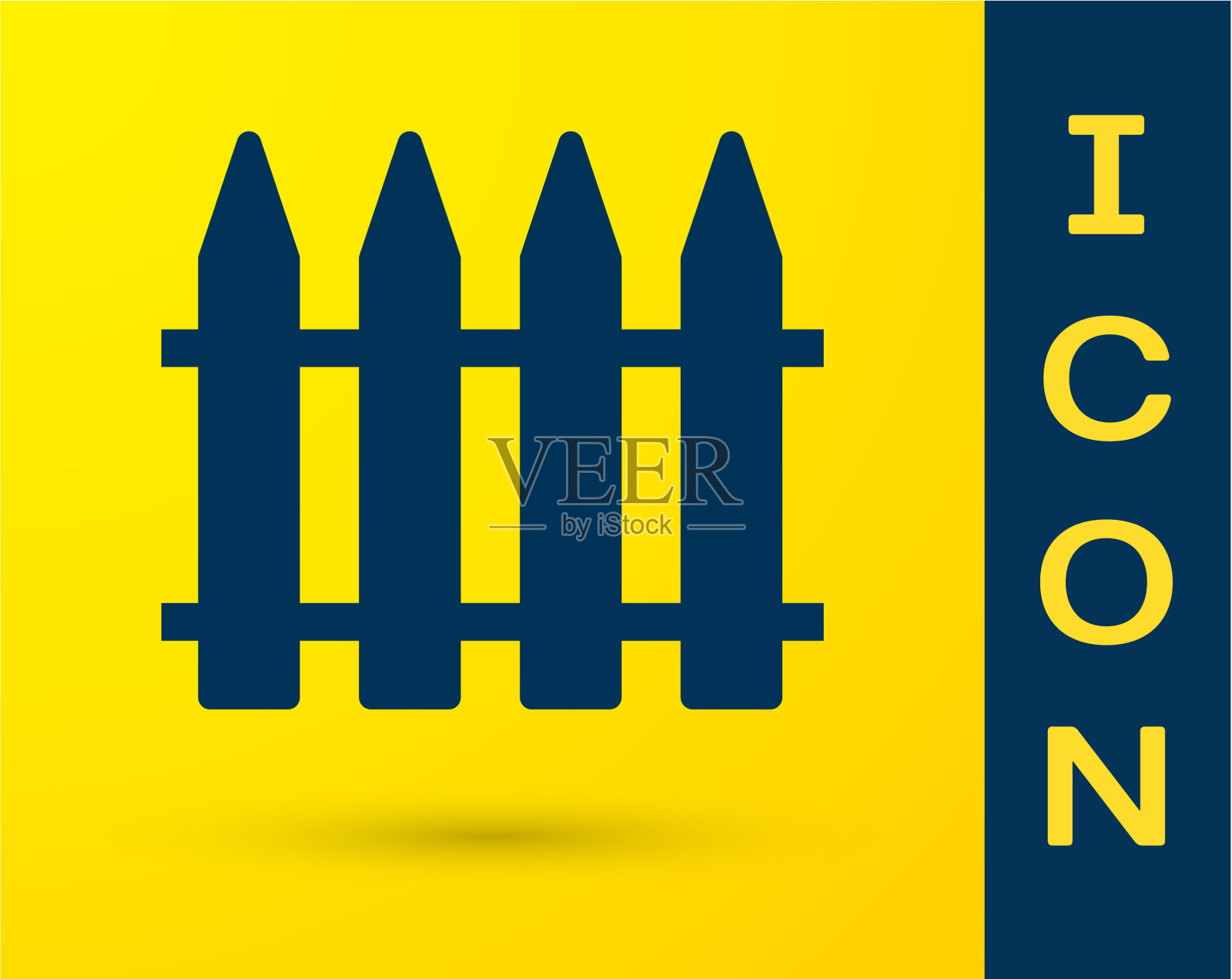 蓝色的花园篱笆，木制图标孤立在黄色插画图片素材