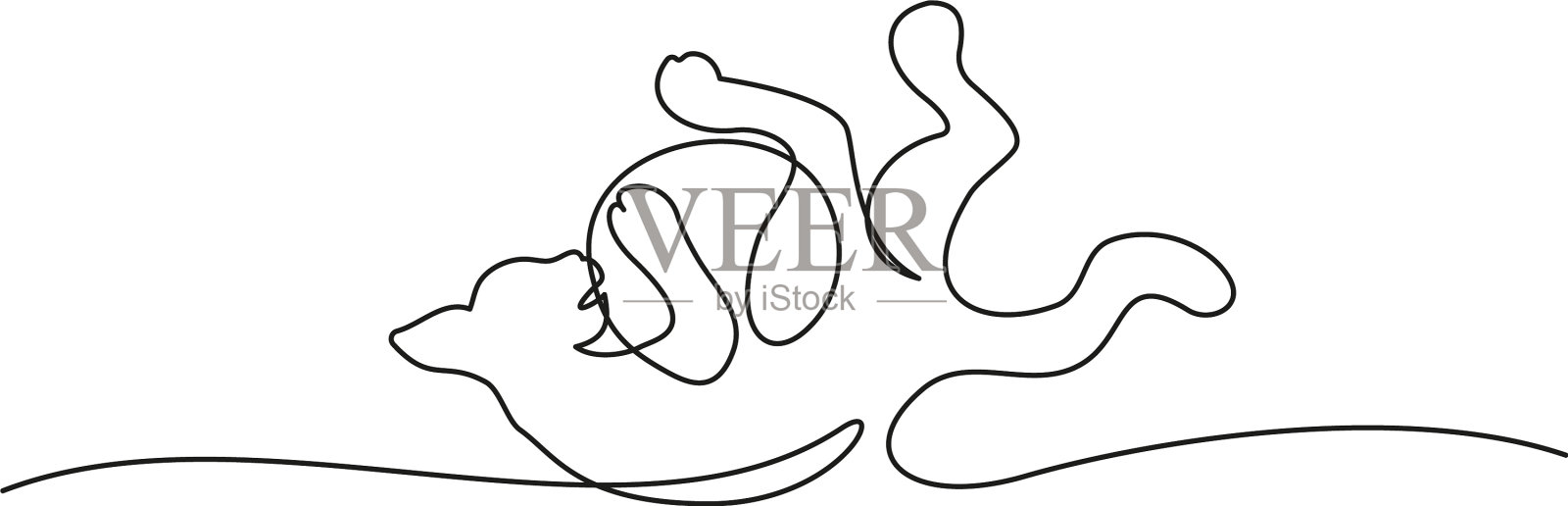 猫玩一个球，画了一条线插画图片素材