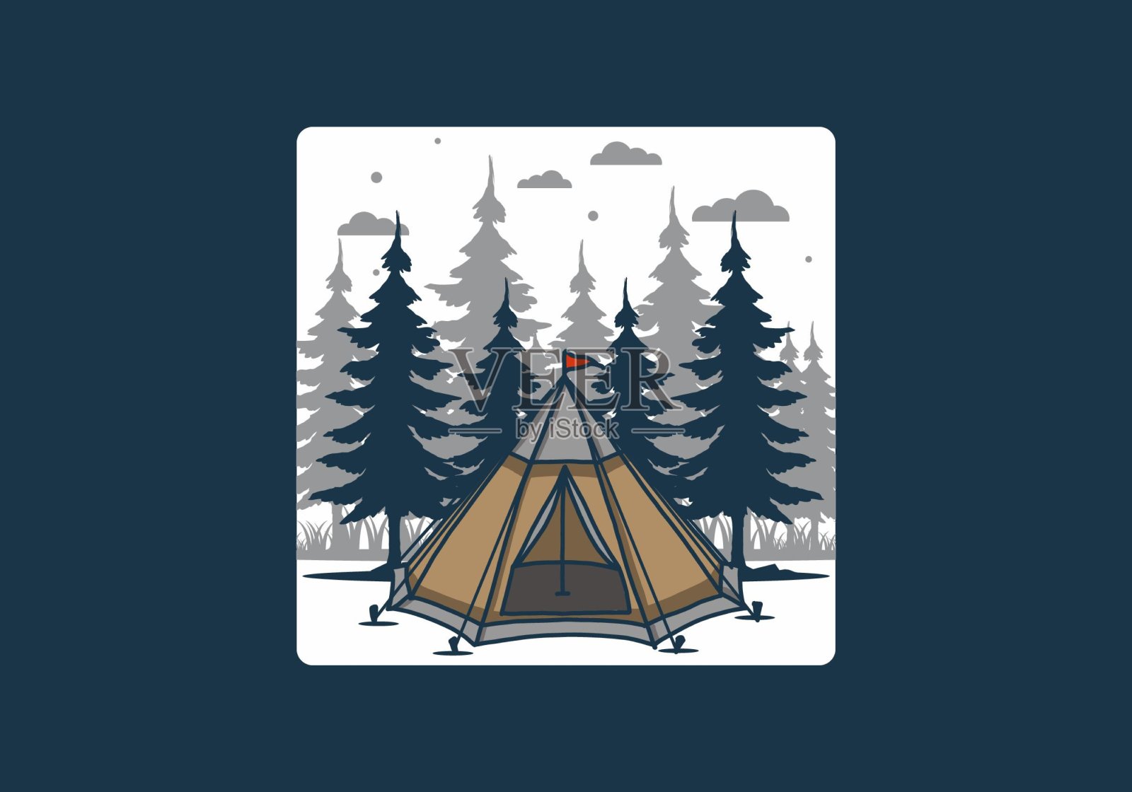 圆锥帐篷和松树插图插画图片素材