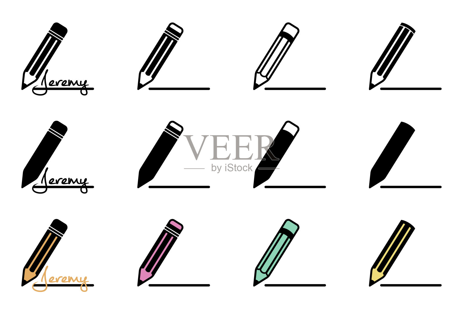 铅笔图标集-不同的矢量插图孤立在白色背景插画图片素材