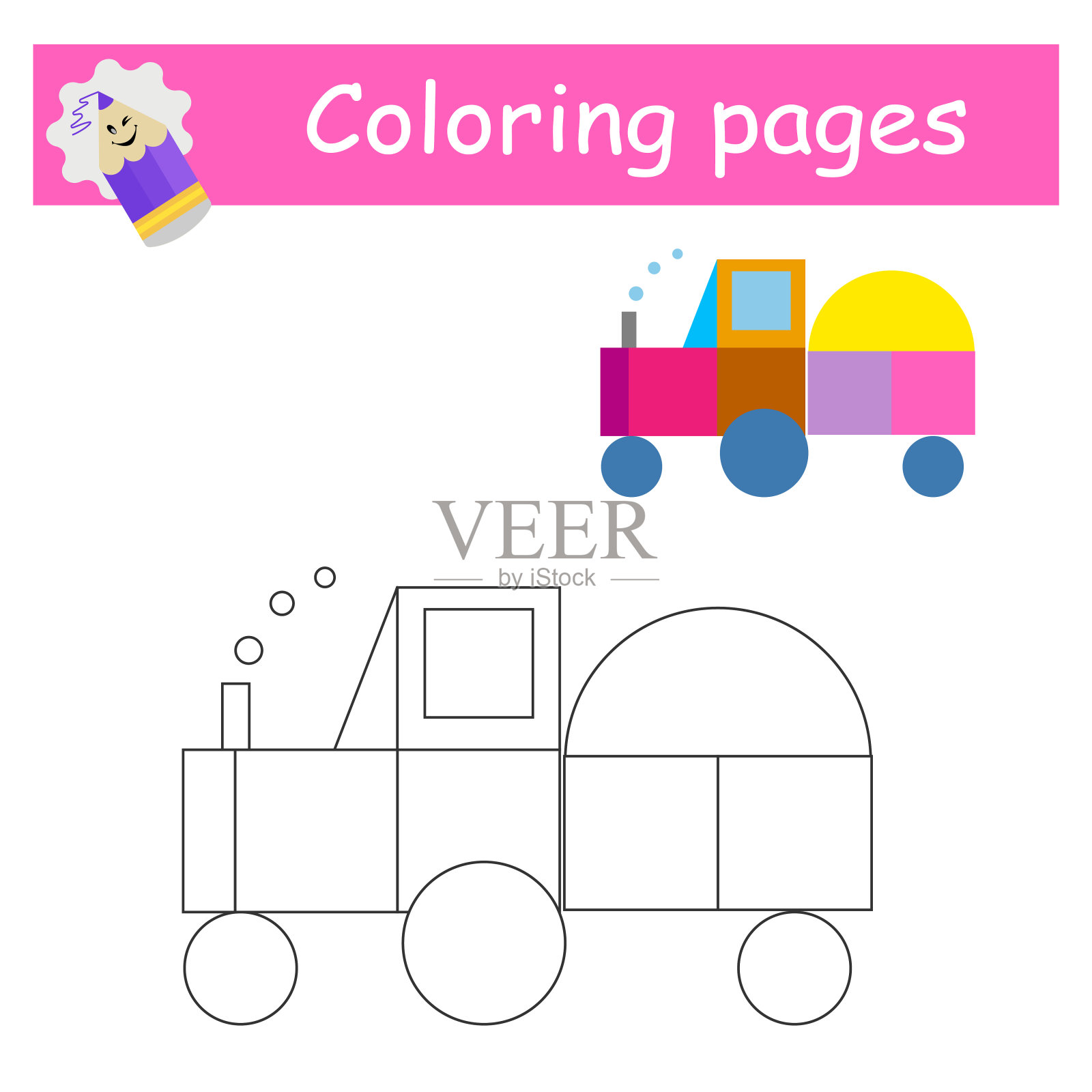 着色页面。卡通卡车向量。儿童教育插图。平面设计插画图片素材
