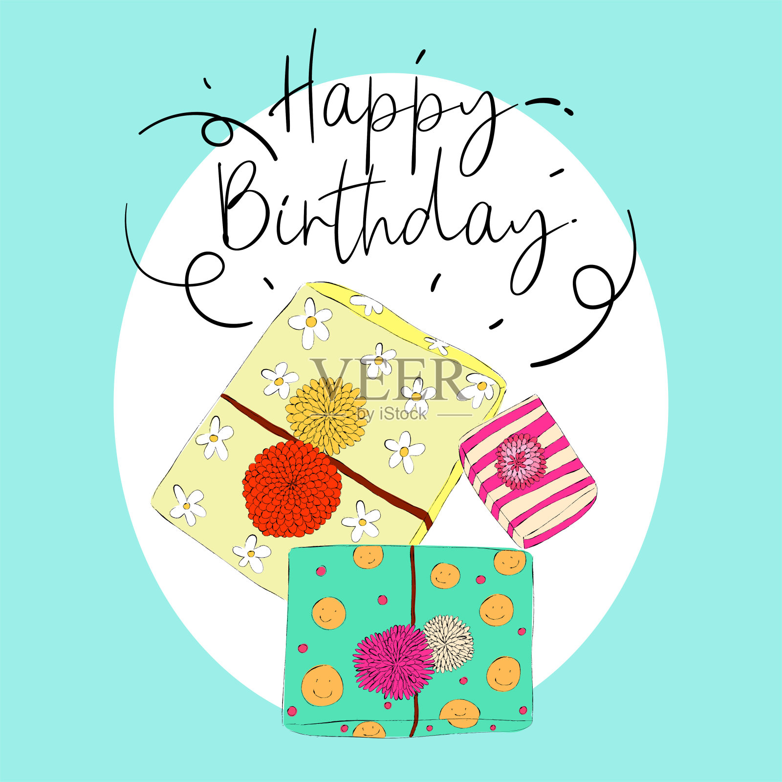 用礼盒装饰的生日贺卡插画图片素材