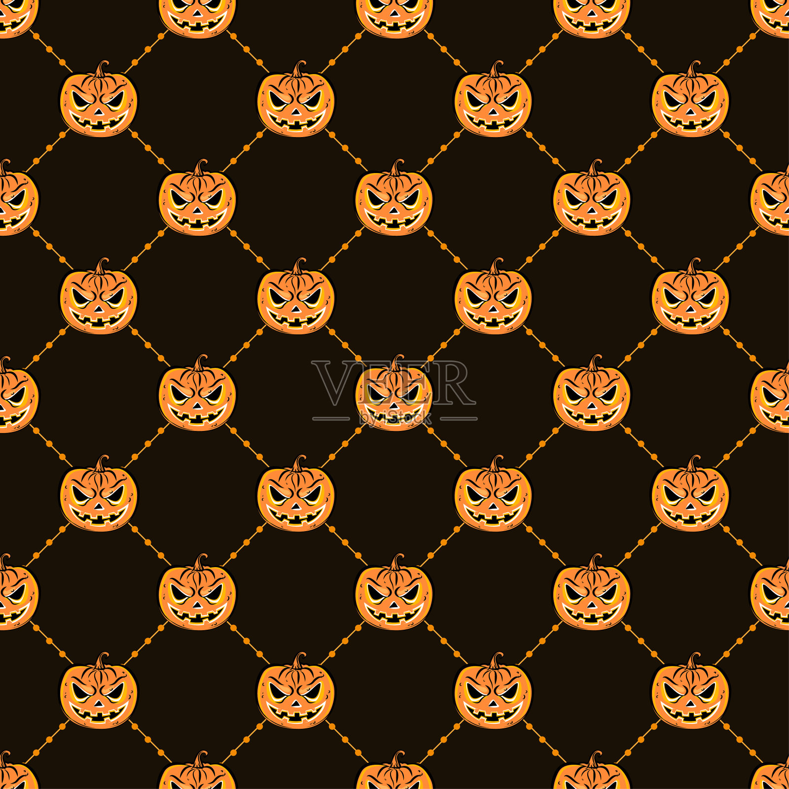 无缝图案与南瓜。万圣节派对设计模板。向量。插画图片素材