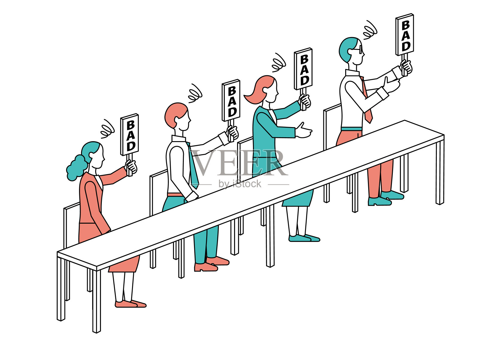 那些持有不良标签和评价的男人和女人插画图片素材