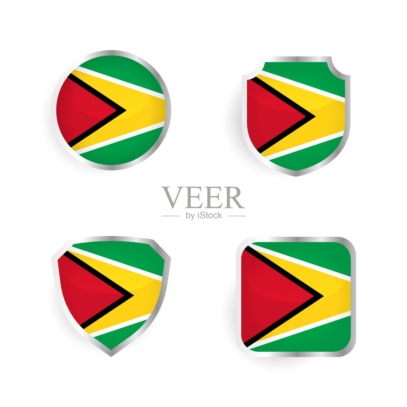 圭亚那国家徽章和标签集设计元素图片