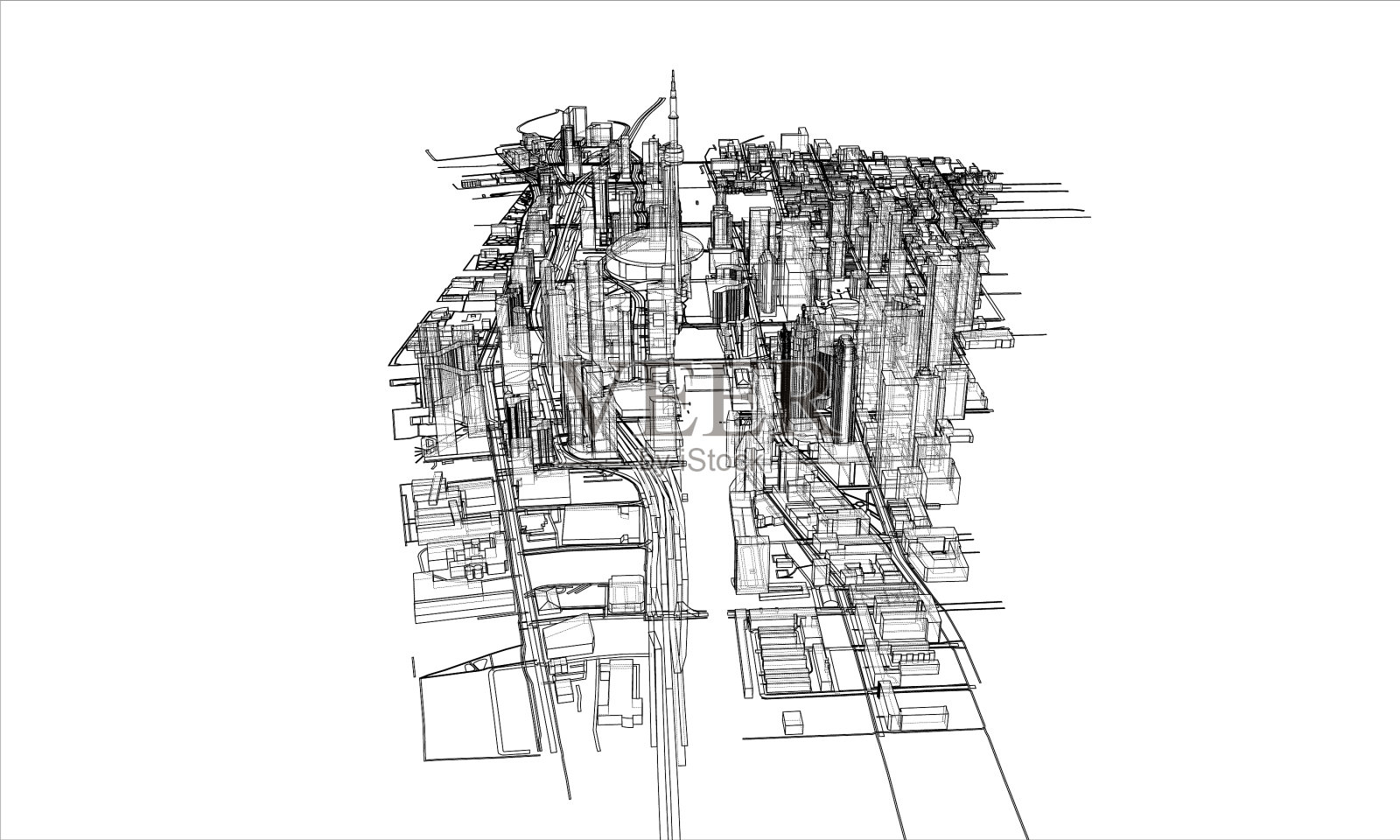 勾勒城市概念线框风格插画图片素材