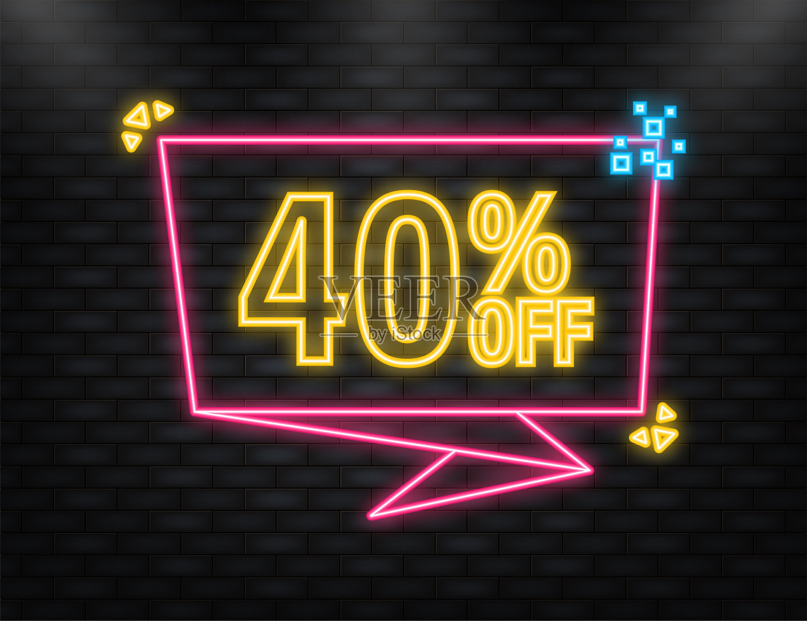 霓虹灯图标。时髦的平面广告与40%折扣平面徽章的促销设计。海报徽章。业务设计。矢量图设计元素图片