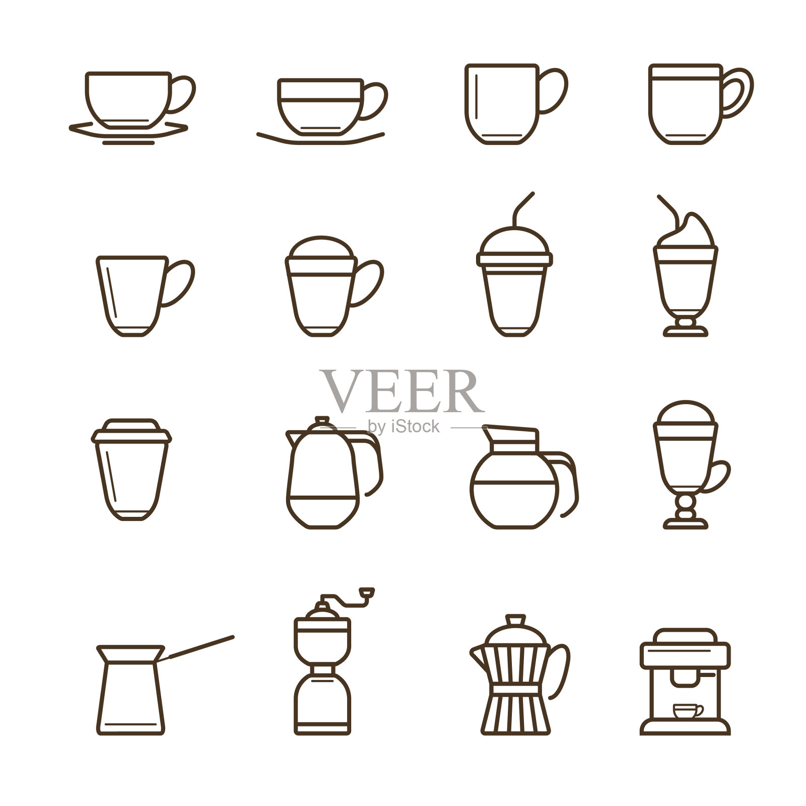 咖啡图标设置收集线性图标素材