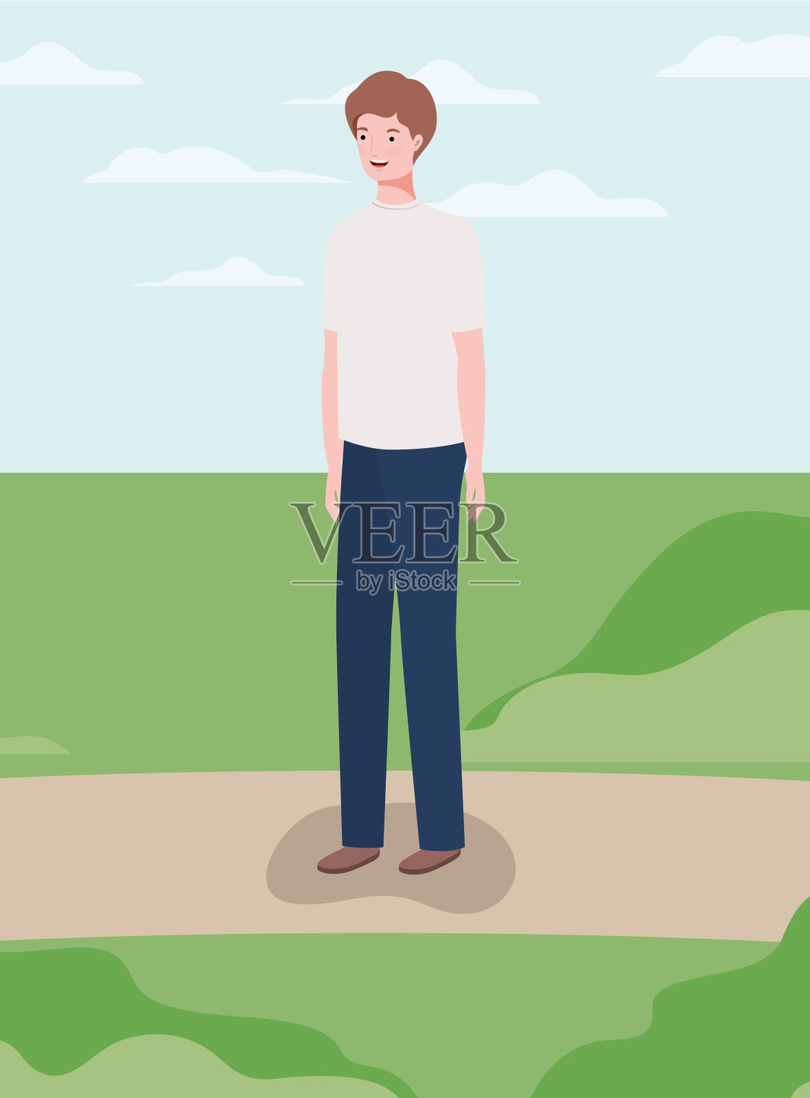 年轻和随意的人在营地性格插画图片素材