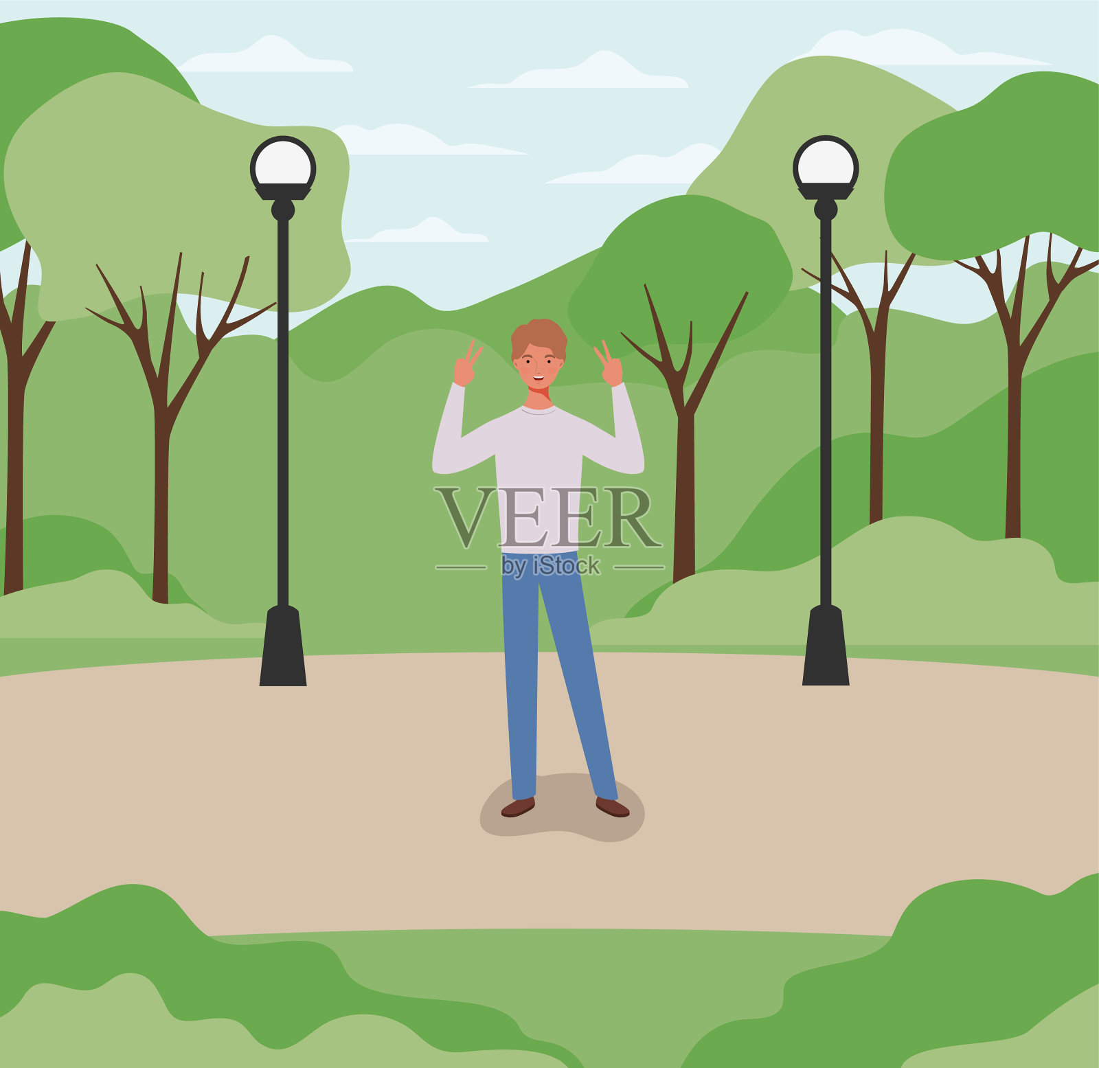 年轻和随意的人在公园的性格插画图片素材