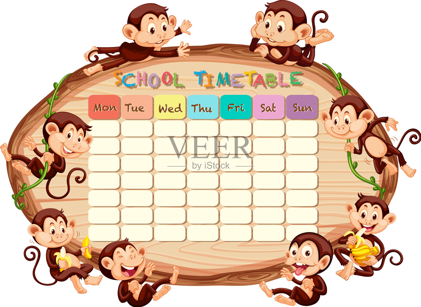 有猴子的学校时间表设计元素图片